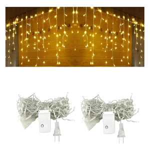 2 Cascadas Luces Exterior Guirnalda De 100 Luces Led Cortina Amarillo