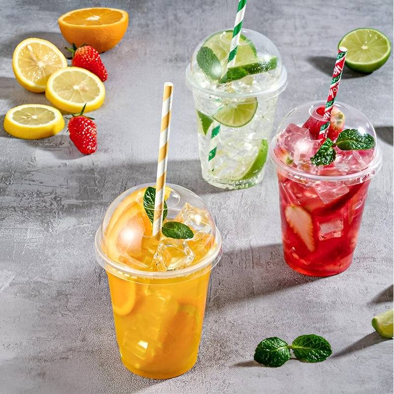 200 Vasos Desechables Plasticos Vaso Tapa Domo Con Hoyo 12oz Trasparente