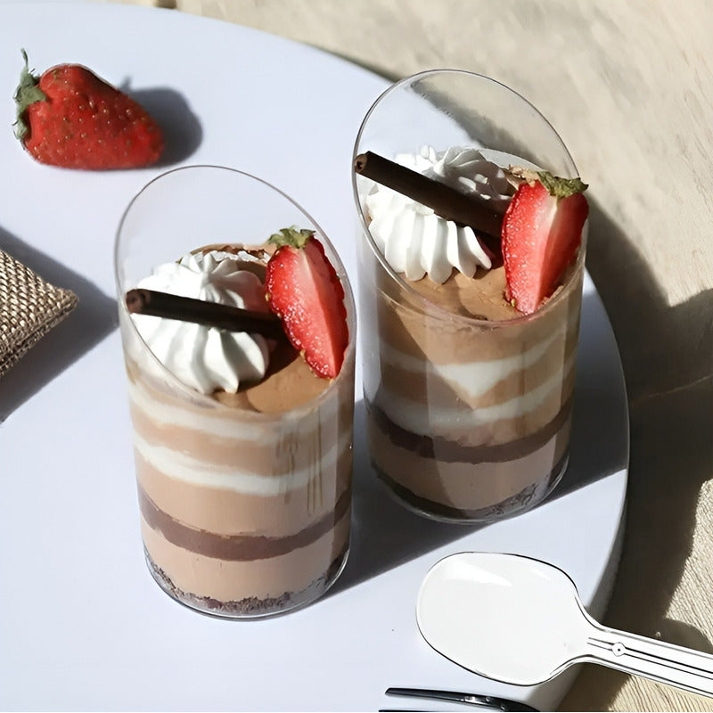 X200 Vasos Postres 60ml + 250 Cucharas Postres Desechables Trasnparente / Vasos Angulo Y Cucharas