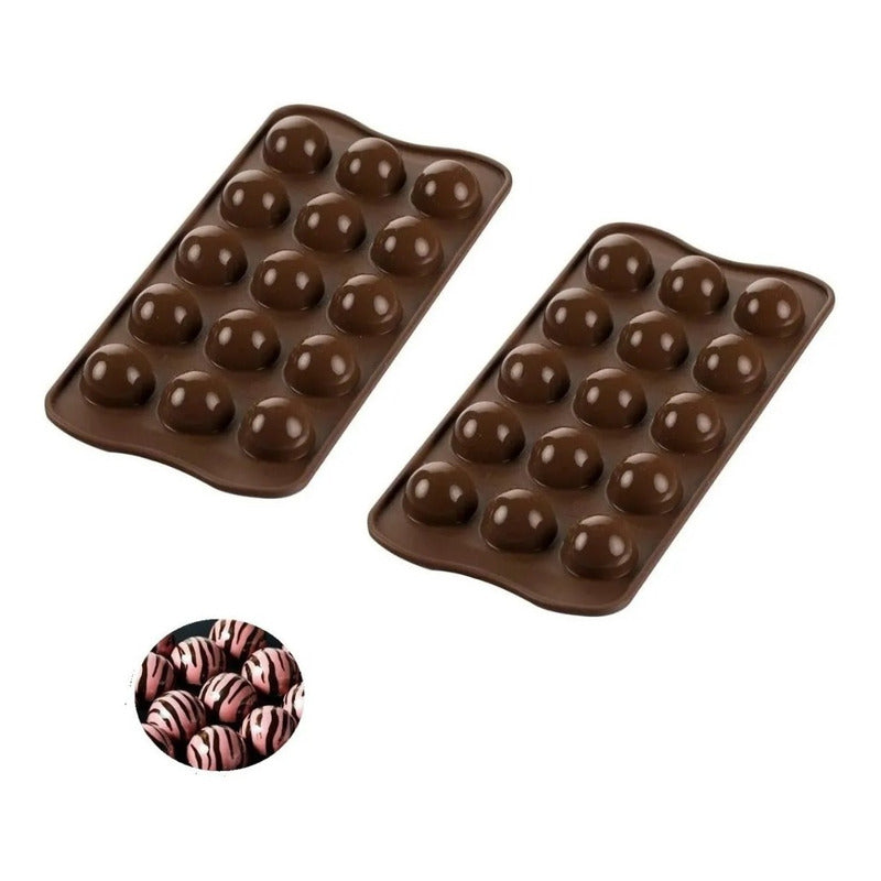 2 Moldes De Chocolate Moldes Chocolate Silicona 15 Esfera Marrón