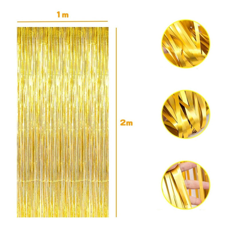 X2 Guirnalda Cortina Metálicas Cortina De Cumpleaños Dorada Dorado