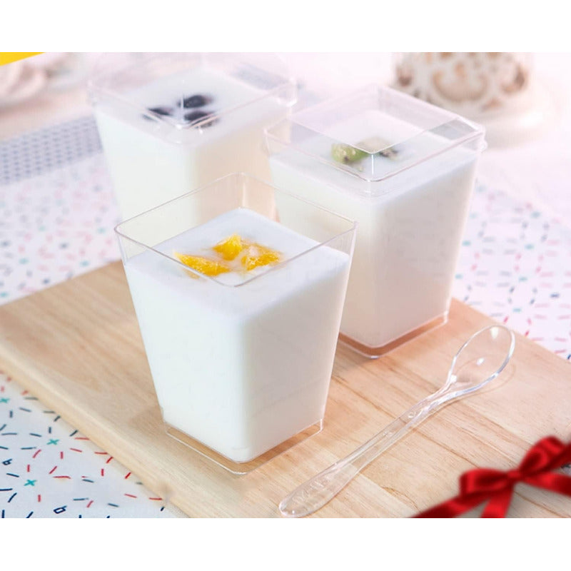 10 Vasos Para Postres Set De Vasos Shot Postres C/tapa 220ml Transparente