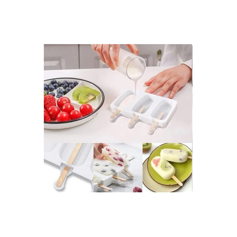 Moldes De Silicona Para Helados Molde Paletas Helado 3 Cavid Multicolor