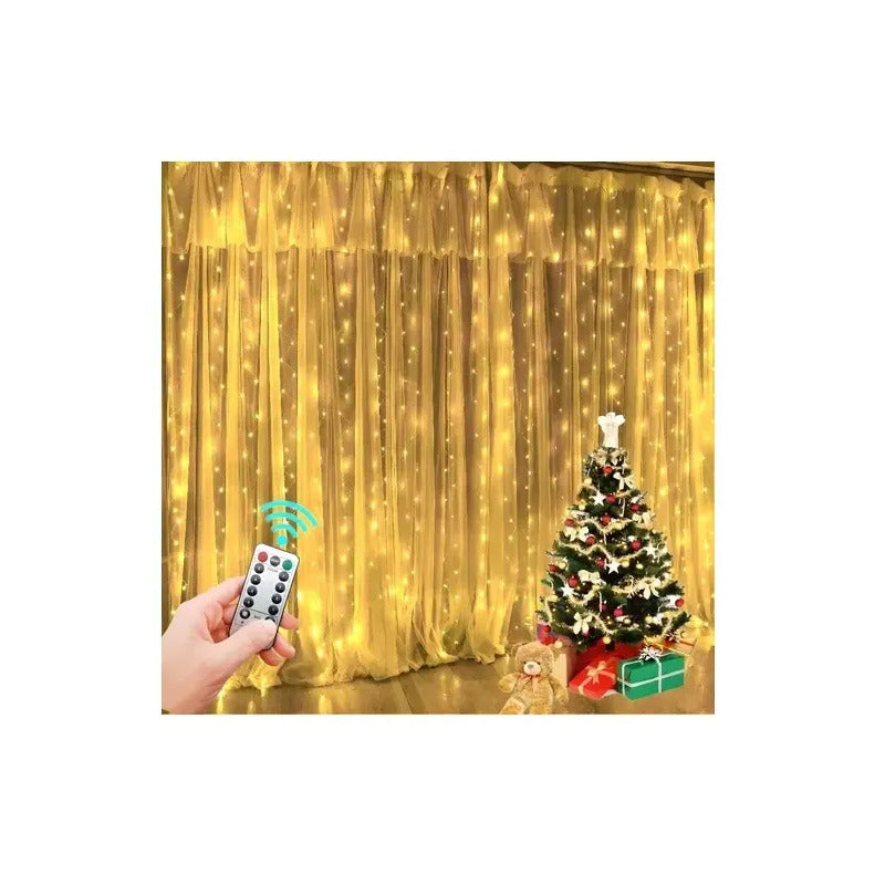 Cortina De Luces Luces Decorativas Guirnaldas Led Cortina Led Luces De Navidad Cortina Led Luces Adorno Navidad Exterior... Amarillo