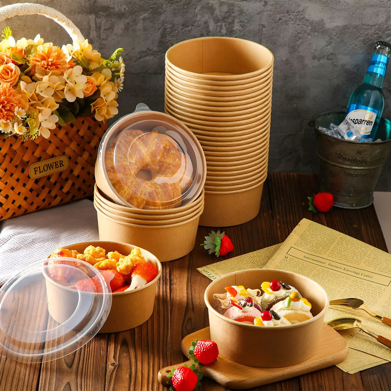 200 Bowls Plastico Bowl Con Tapa Bowl Kraft Envases 1300cc Marrón Claro