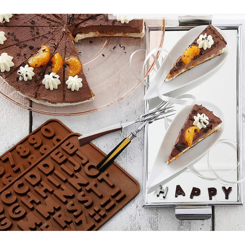2 Moldes Chocolate Moldes De Silicona Molde Doble Abecedario Marrón Claro
