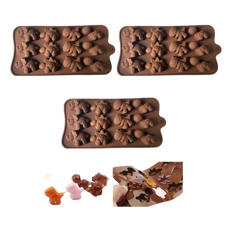 Pack X3 Moldes De Chocolate Dino Molde Chocolate Dinosaurios