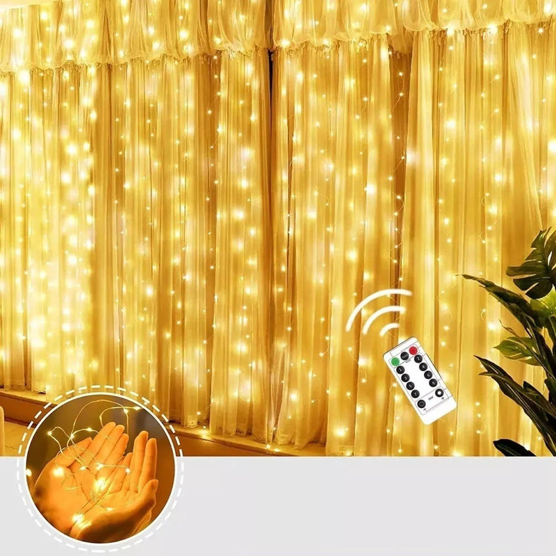Cortina De Luces Led Cortina Luces Luces Navideñas Control Amarillo