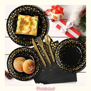 Set Vajilla Para Celebración Decoración 111pcs Kit Cumpleaños Vasos Platos Servilletas Decoraciones De Fiesta De... Negro Lunares
