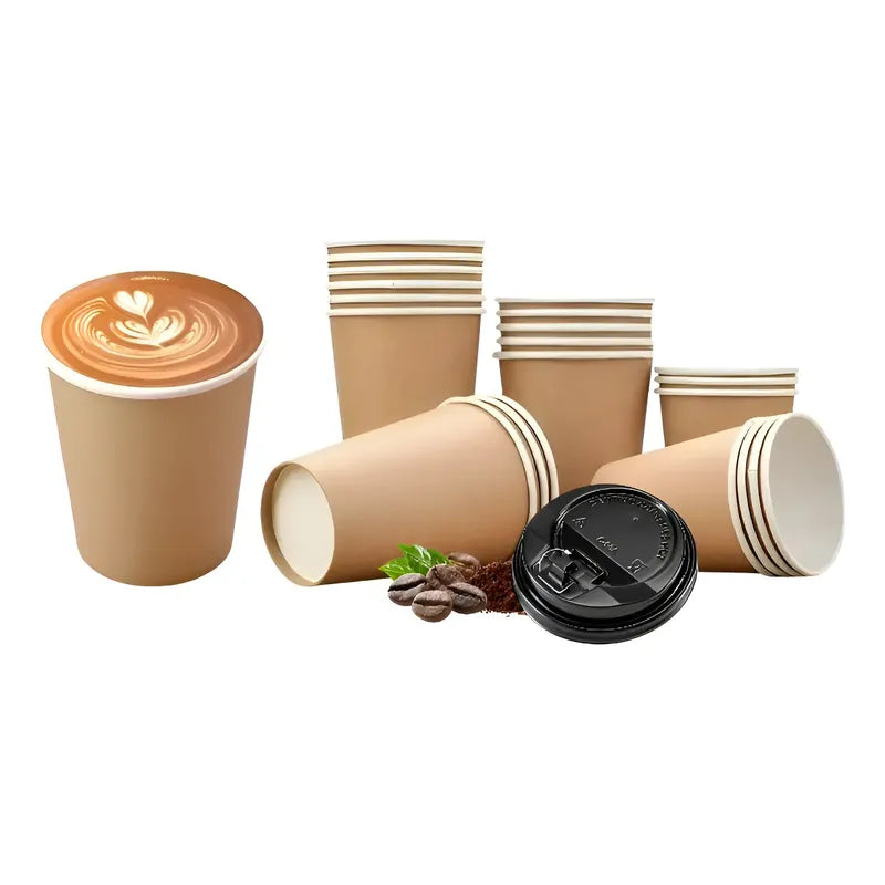 X200 Vasos Para Cafe Vaso Liso Polipapel Kraft C/tapa 8oz Color Marrón Claro / Vaso Kraft Liso 8oz Vasos Desechables... Beige.