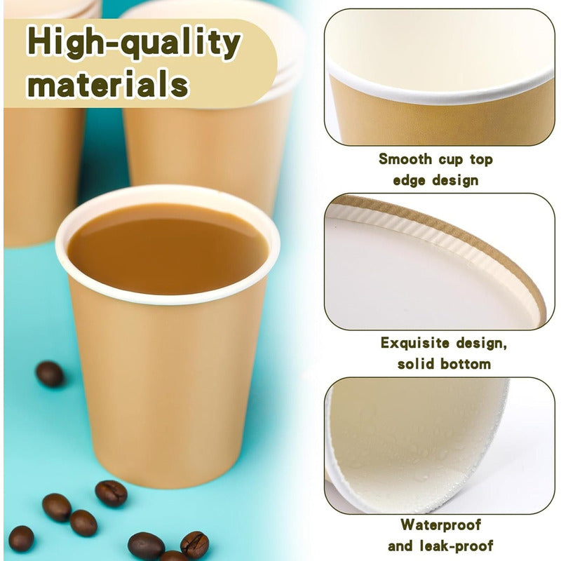 X200 Vasos Para Cafe Vaso Liso Polipapel Kraft C/tapa 8oz Marrón Claro / Vaso Kraft Liso 8oz