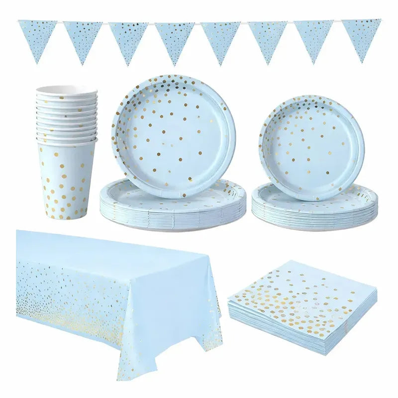 Vaso Platos Desechables Vajilla De Cumpleaños Servilleta 52pcs Suministros De Fiesta Kit De Cumpleaños Decoraciones De Fiesta Desechables Platos De Papel Y Vasos Celebraciones Pasteleriuscl Celeste