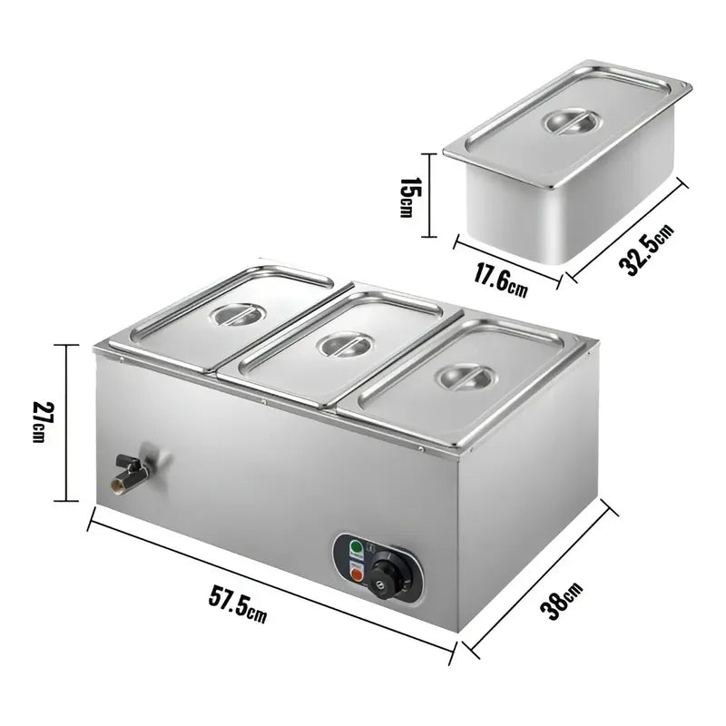 Chafer Electrico Buffet Baño Maria Bufetera 3 Depositos 5.5l Plateado