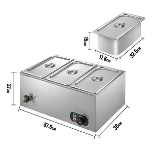 Chafer Electrico Buffet Baño Maria Bufetera 3 Depositos 5.5l Plateado