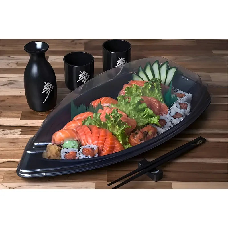 100 Envases Barcos De Sushi Bandeja C/tapa Barco Para Sushi Barco Sushi Plastico Envase Desechable Forma Barco Para Sushi C/tapa Bandejas Envase Comida Japonés Envase Delivery Envases Pasteleriuscl