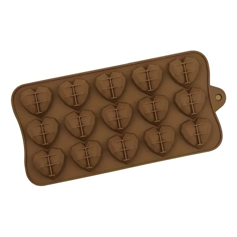 Molde Mini Corazon Diamante Molde Corazón Geometrico 15 Moldes De Silicona Para Chocolate Artesanal Insumos Reposteria Decoraciones Molde De Silicona Profesional Para Repostería Pasteleriuscl Marrón