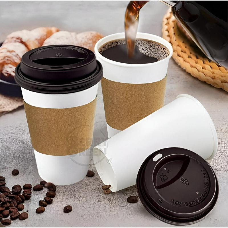 Vaso Cafe Polipapel Vasos Kraft Vaso C/tapa+manga 50und 12oz Blanco / Vaso 12oz