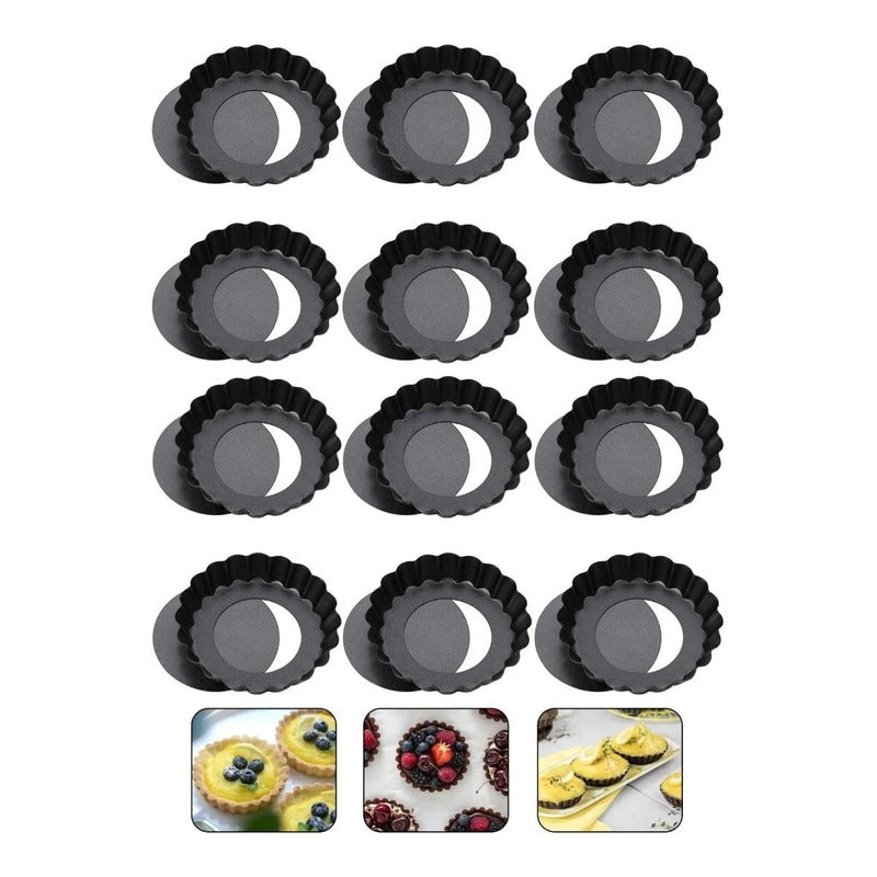 Pack X12 Moldes Tartaleta Desmontable Tarta Individual 8cm Gris Desmontable 08395