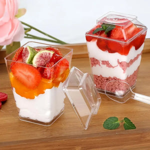 10 Vasos Para Postres Set De Vasos Shot Postres C/tapa 110ml Transparente