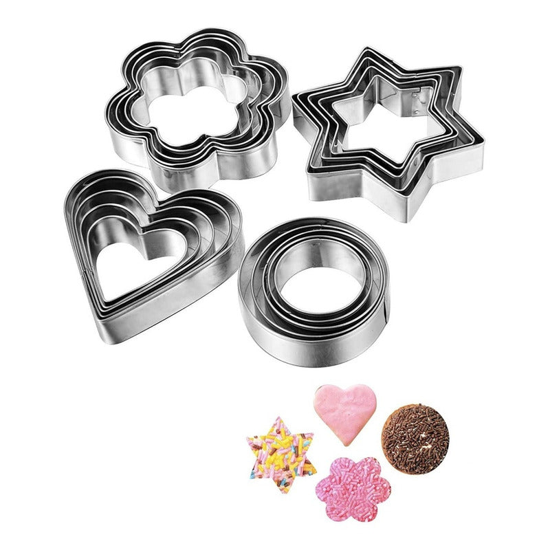 12 Moldes De Galleta Cortador Galletas Moldes Galletas 5867 Gris Flor, Circulo, Estrella, Corazon 5867